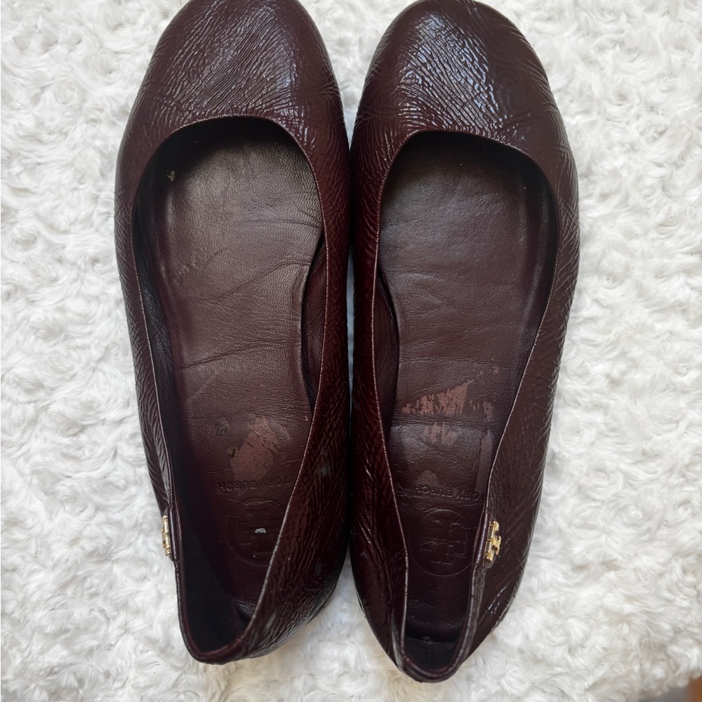 Tory Burch Deep Burgundy Leather Ballet Flats